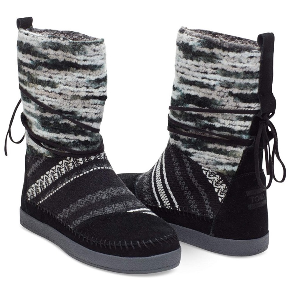 TOMS Womens Nepal Boot - Black Suede Textile Mix